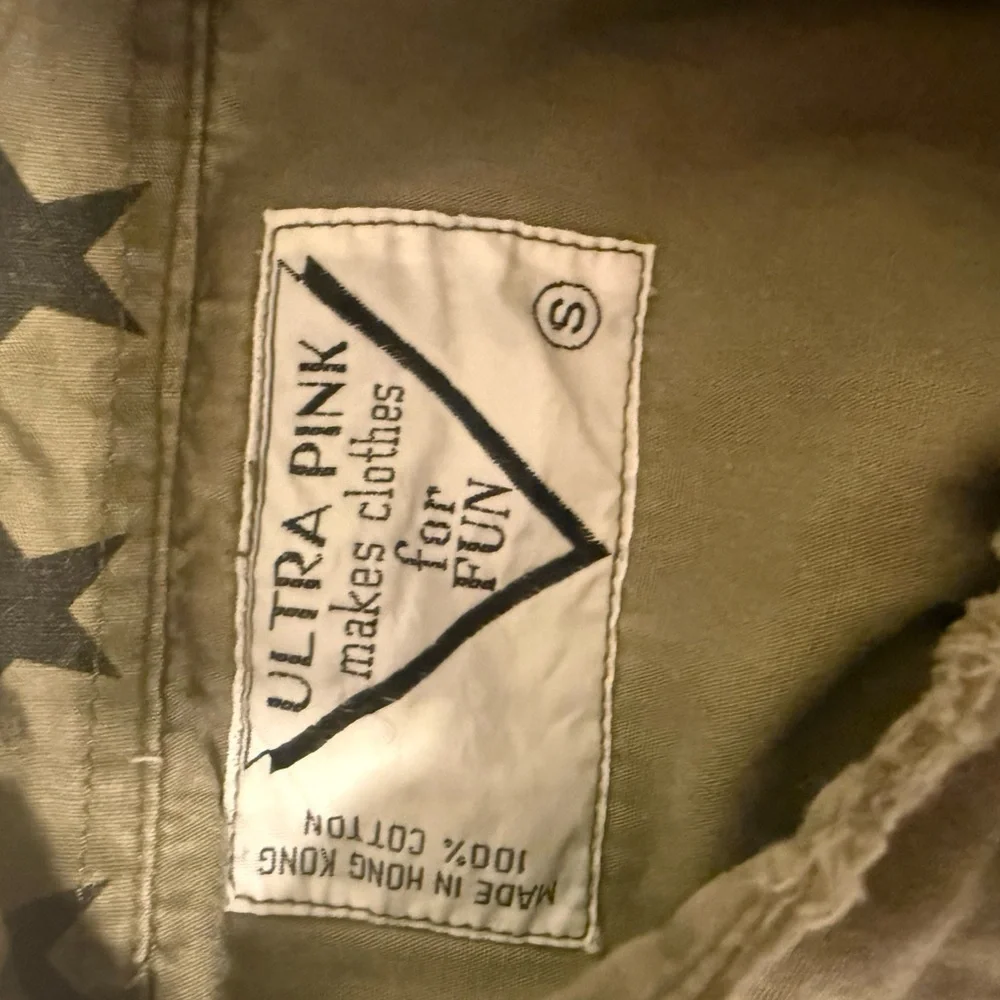 Ultra Pink Olive Green Military Utility Patch Jacket Shacket Size Small - Picture 3 of 7